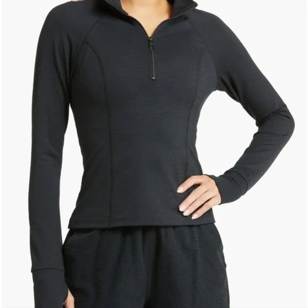 Beyond Yoga Heather Rib 1/4 Zip Pullover - [Black, Xs]